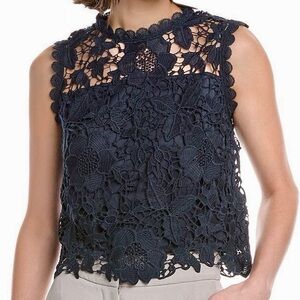 Nanette Lepore Navy Lace Blouse with Tie-Back Neck